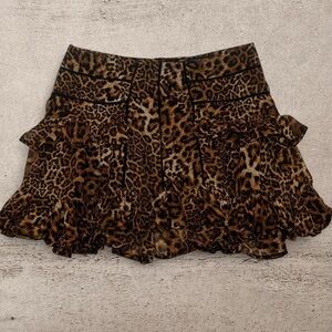 Sfera Leopard Print Ruffle Mini Skirt Brown Tiered Size L